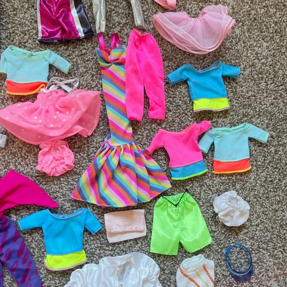 Vtg 60+ Piece Lot Barbie Doll Clothes 80s 90s Dresses Tops exercise neon workout